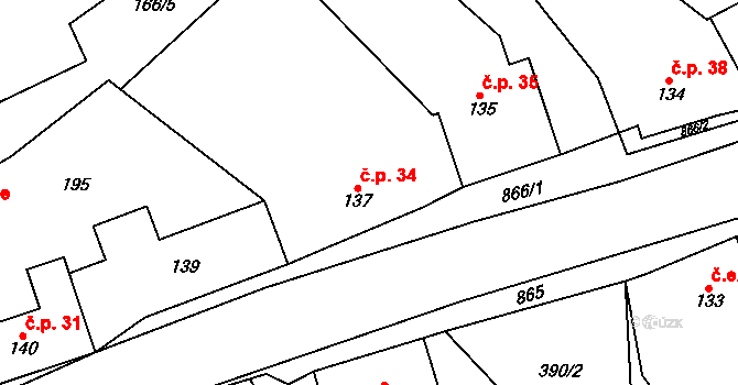 Kovářská 34 na parcele st. 137 v KÚ Kovářská, Katastrální mapa