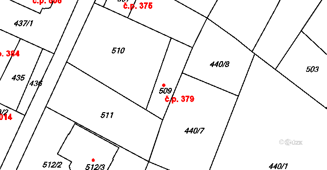 Novosedlice 379 na parcele st. 509 v KÚ Novosedlice, Katastrální mapa