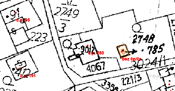 Janov 250 na parcele st. 90/2 v KÚ Janov u Litomyšle, Katastrální mapa