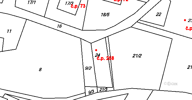 Pudlov 258, Bohumín na parcele st. 24 v KÚ Pudlov, Katastrální mapa