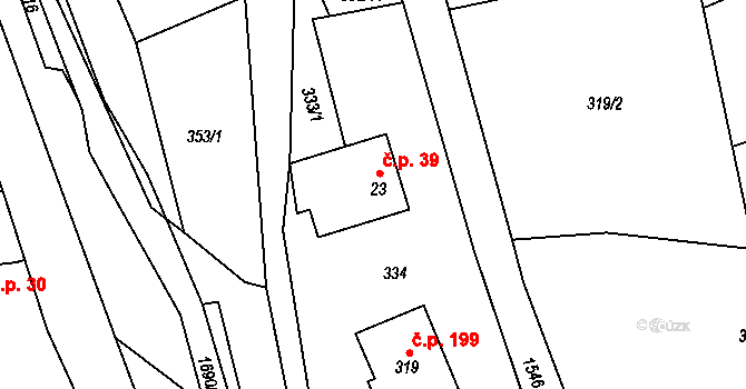Vítějeves 39 na parcele st. 23 v KÚ Vítějeves, Katastrální mapa