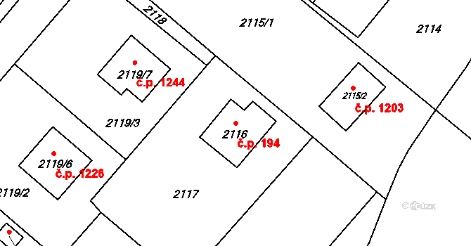 Jablunkov 194 na parcele st. 2116 v KÚ Jablunkov, Katastrální mapa