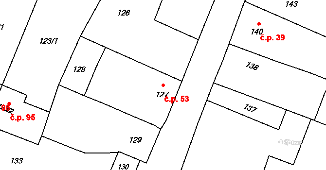Tři Dvory 53, Litovel na parcele st. 127 v KÚ Tři Dvory u Litovle, Katastrální mapa