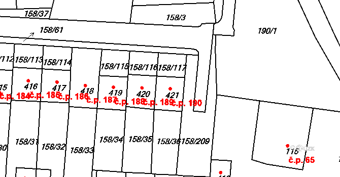 Háje 190, Cheb na parcele st. 421 v KÚ Háje u Chebu, Katastrální mapa