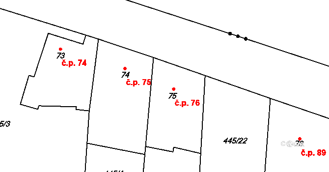 Zádub 76, Zádub-Závišín na parcele st. 75 v KÚ Zádub, Katastrální mapa