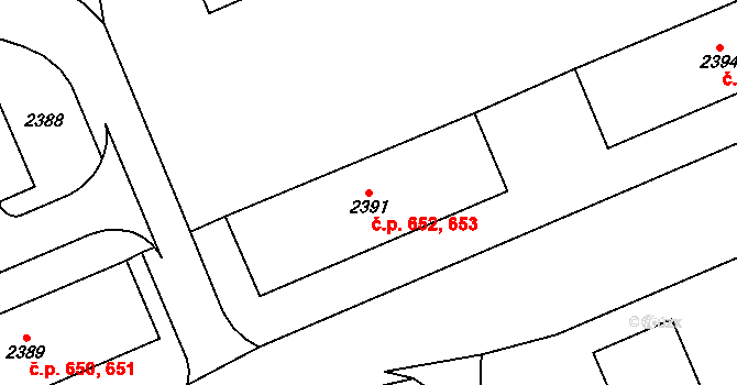 Chodov 652,653 na parcele st. 2391 v KÚ Dolní Chodov, Katastrální mapa