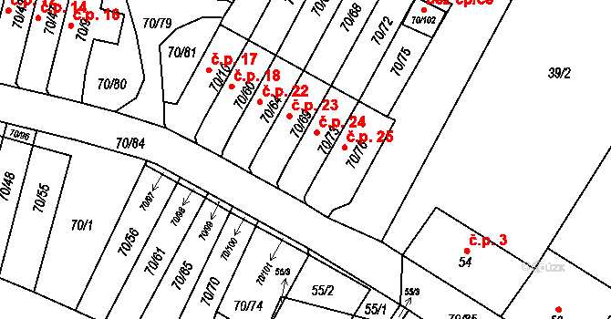 Místo 24 na parcele st. 70/73 v KÚ Místo, Katastrální mapa