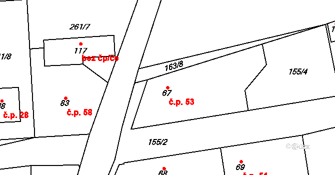 Zibohlavy 53, Kolín na parcele st. 67 v KÚ Zibohlavy, Katastrální mapa