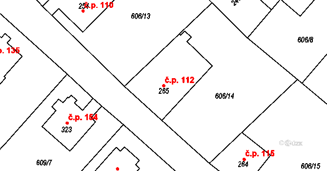 Čachovice 112 na parcele st. 265 v KÚ Čachovice, Katastrální mapa