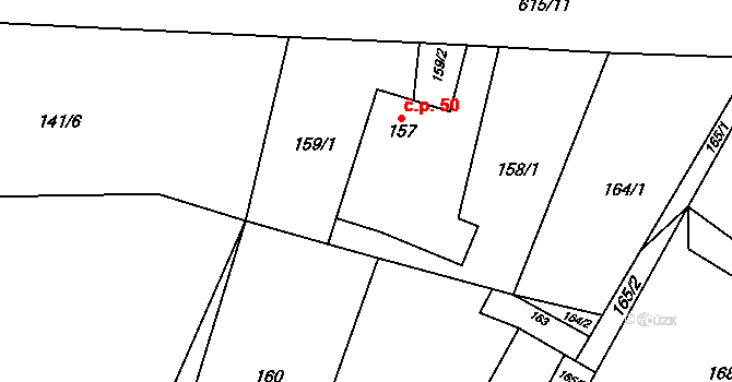 Hrdlořezy 50, Suchdol nad Lužnicí na parcele st. 157 v KÚ Hrdlořezy u Suchdola nad Lužnicí, Katastrální mapa