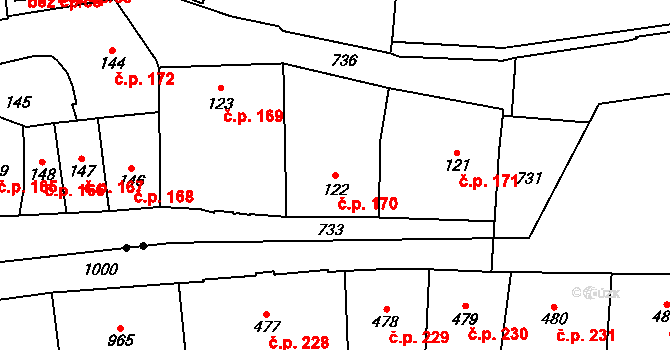 Hradčany 170, Praha na parcele st. 122 v KÚ Hradčany, Katastrální mapa