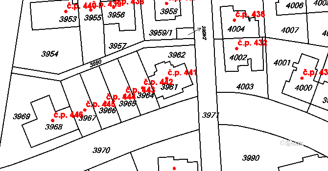 Záběhlice 441, Praha na parcele st. 3961 v KÚ Záběhlice, Katastrální mapa