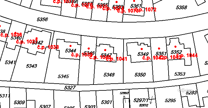 Záběhlice 1041, Praha na parcele st. 5347 v KÚ Záběhlice, Katastrální mapa