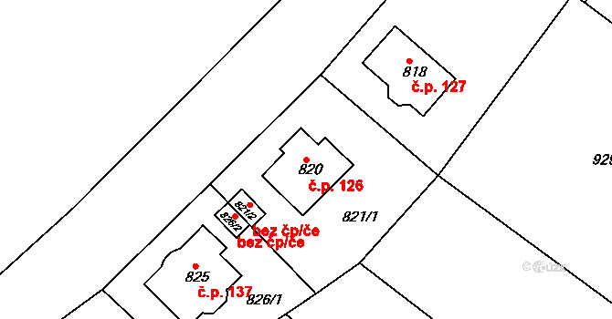 Velká Chuchle 126, Praha na parcele st. 820 v KÚ Velká Chuchle, Katastrální mapa