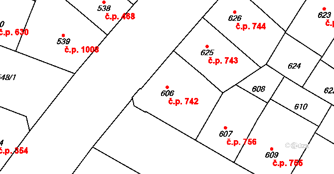Vršovice 742, Praha na parcele st. 606 v KÚ Vršovice, Katastrální mapa