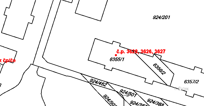 Hodonín 3626,3627,3628 na parcele st. 6355/1 v KÚ Hodonín, Katastrální mapa