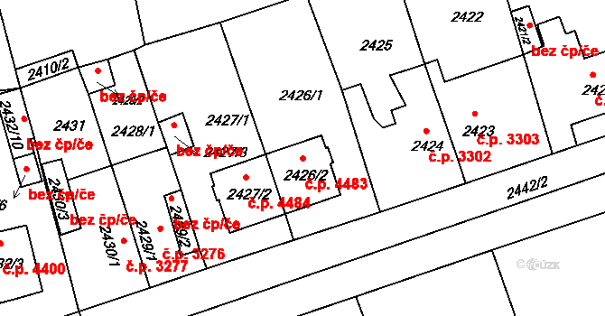 Chomutov 4483 na parcele st. 2426/2 v KÚ Chomutov II, Katastrální mapa