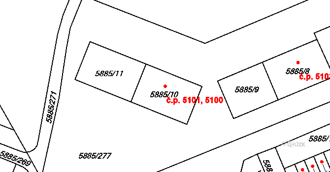 Chomutov 5100,5101 na parcele st. 5885/11 v KÚ Chomutov I, Katastrální mapa