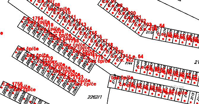 Jirkov 119 na parcele st. 2140 v KÚ Jirkov, Katastrální mapa