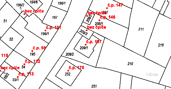 Pražské Předměstí 167, Bílina na parcele st. 209/1 v KÚ Bílina, Katastrální mapa