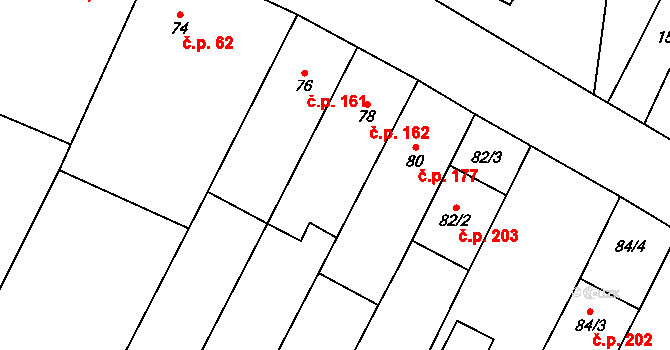 Kovalovice 162 na parcele st. 78 v KÚ Kovalovice, Katastrální mapa