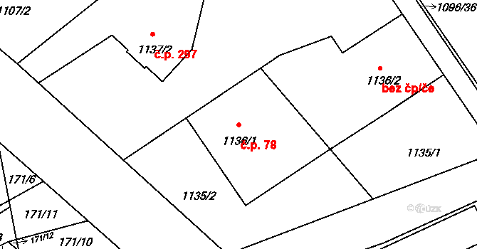 Ráj 78, Karviná na parcele st. 1136/1 v KÚ Ráj, Katastrální mapa