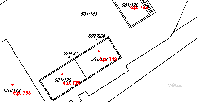 Ráj 719, Karviná na parcele st. 501/177 v KÚ Ráj, Katastrální mapa