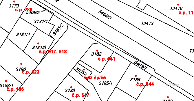 Lobzy 641, Plzeň na parcele st. 3182 v KÚ Plzeň, Katastrální mapa