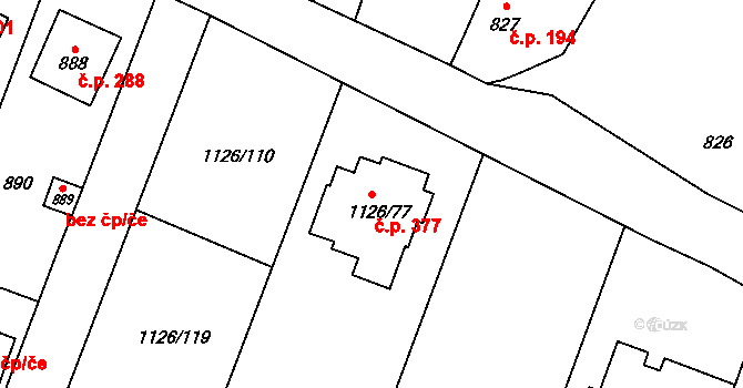 Lipůvka 377 na parcele st. 1126/77 v KÚ Lipůvka, Katastrální mapa