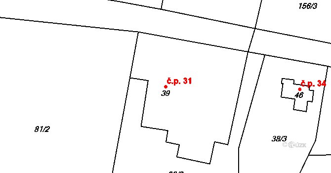 Trnová 31, Katusice na parcele st. 39 v KÚ Trnová u Katusic, Katastrální mapa