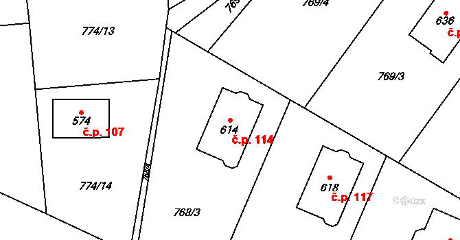 Svinaře 114 na parcele st. 614 v KÚ Svinaře, Katastrální mapa