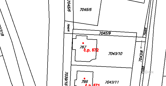 Dambořice 572 na parcele st. 787 v KÚ Dambořice, Katastrální mapa