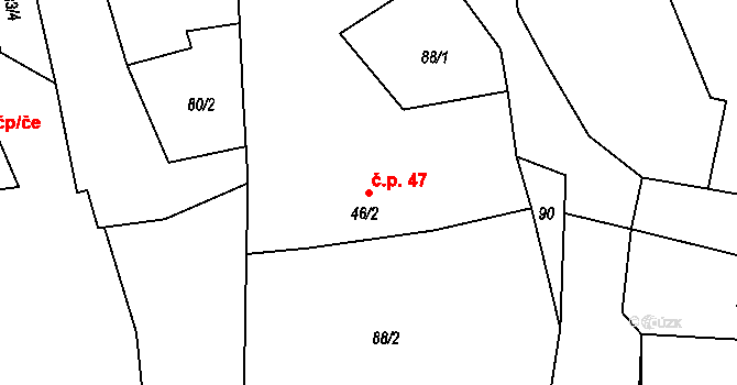 Dražíč 47 na parcele st. 46/2 v KÚ Dražíč, Katastrální mapa