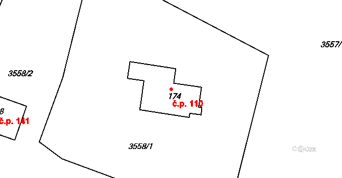 Uhřínov 110 na parcele st. 174 v KÚ Uhřínov u Velkého Meziříčí, Katastrální mapa