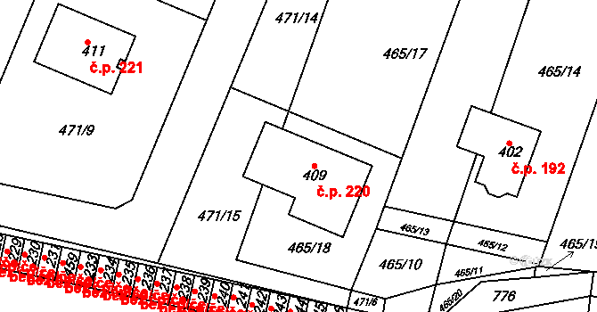 Řepov 220 na parcele st. 409 v KÚ Řepov, Katastrální mapa
