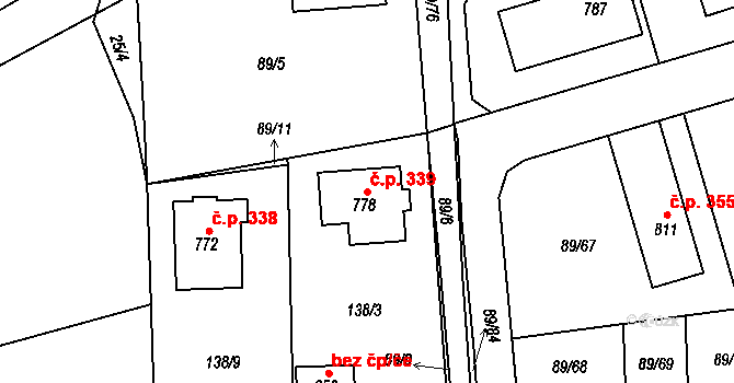 Ohrazenice 339, Pardubice na parcele st. 778 v KÚ Ohrazenice, Katastrální mapa