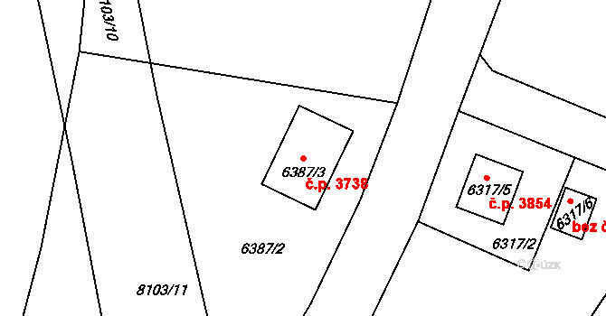Mělník 3738 na parcele st. 6387/3 v KÚ Mělník, Katastrální mapa