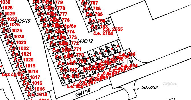 Hodonín 767 na parcele st. 4855 v KÚ Hodonín, Katastrální mapa