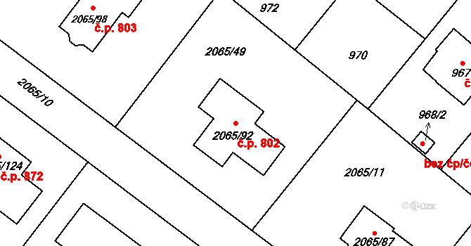 Vřesina 802 na parcele st. 2065/92 v KÚ Vřesina u Bílovce, Katastrální mapa