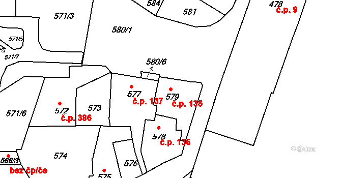 Předměstí 135, Litoměřice na parcele st. 579 v KÚ Litoměřice, Katastrální mapa