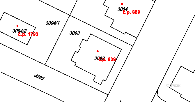 Předměstí 839, Litoměřice na parcele st. 3082 v KÚ Litoměřice, Katastrální mapa