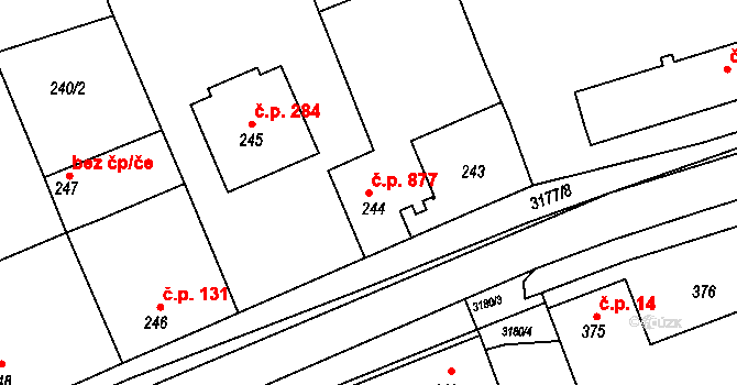 Planá nad Lužnicí 877 na parcele st. 244 v KÚ Planá nad Lužnicí, Katastrální mapa