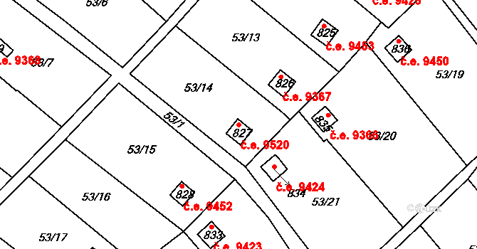 Děčín X-Bělá 9520, Děčín na parcele st. 827 v KÚ Bělá u Děčína, Katastrální mapa