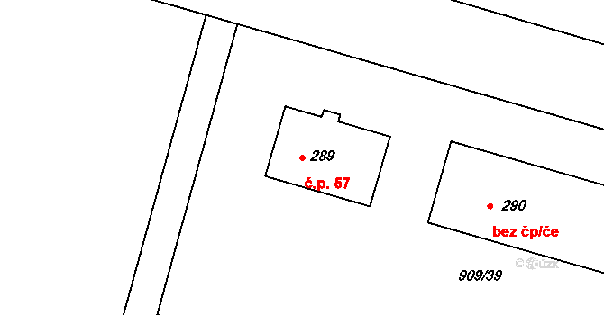Bežerovice 57, Sudoměřice u Bechyně na parcele st. 289 v KÚ Bežerovice, Katastrální mapa