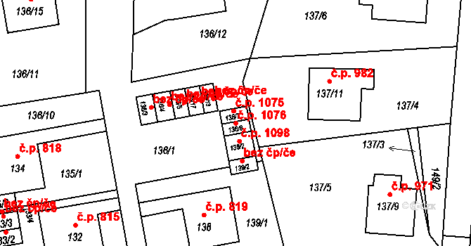 Klíše 1076, Ústí nad Labem na parcele st. 136/8 v KÚ Klíše, Katastrální mapa