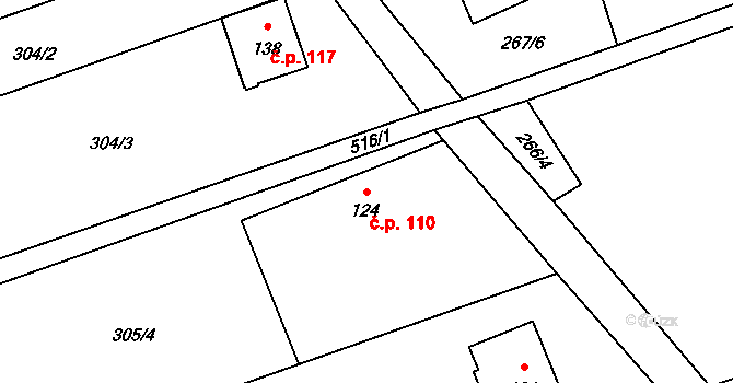 Machová 110 na parcele st. 124 v KÚ Machová, Katastrální mapa