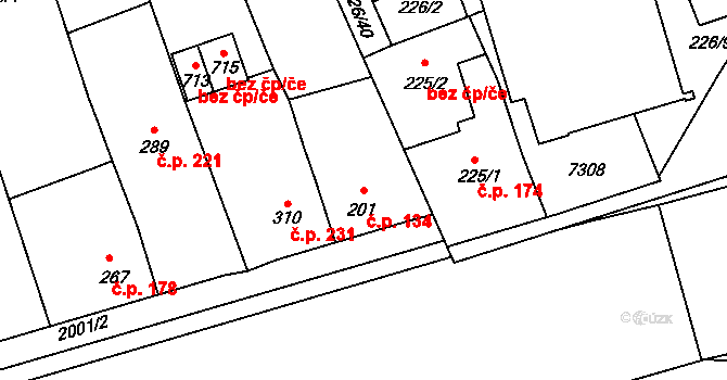 Louky 134, Zlín na parcele st. 201 v KÚ Louky nad Dřevnicí, Katastrální mapa