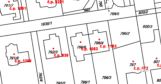 Kylešovice 1083, Opava na parcele st. 796/6 v KÚ Kylešovice, Katastrální mapa