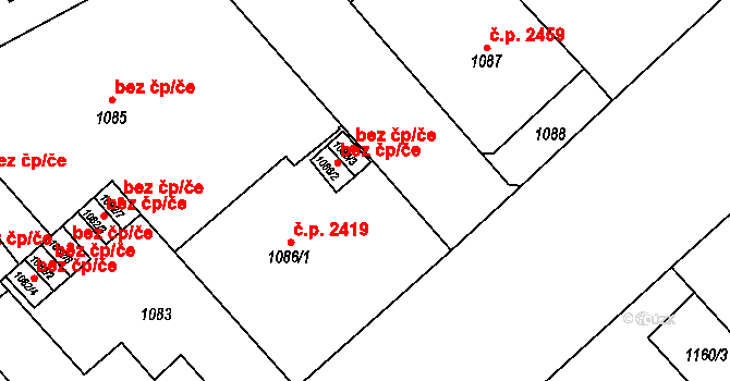 Teplice 45101116 na parcele st. 1086/2 v KÚ Teplice, Katastrální mapa