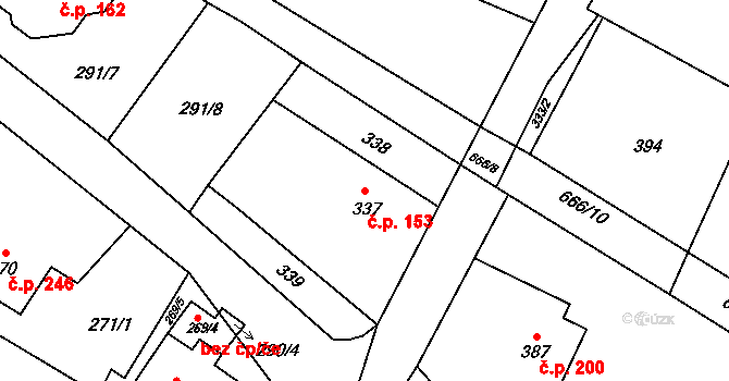 Chlebičov 153 na parcele st. 337 v KÚ Chlebičov, Katastrální mapa